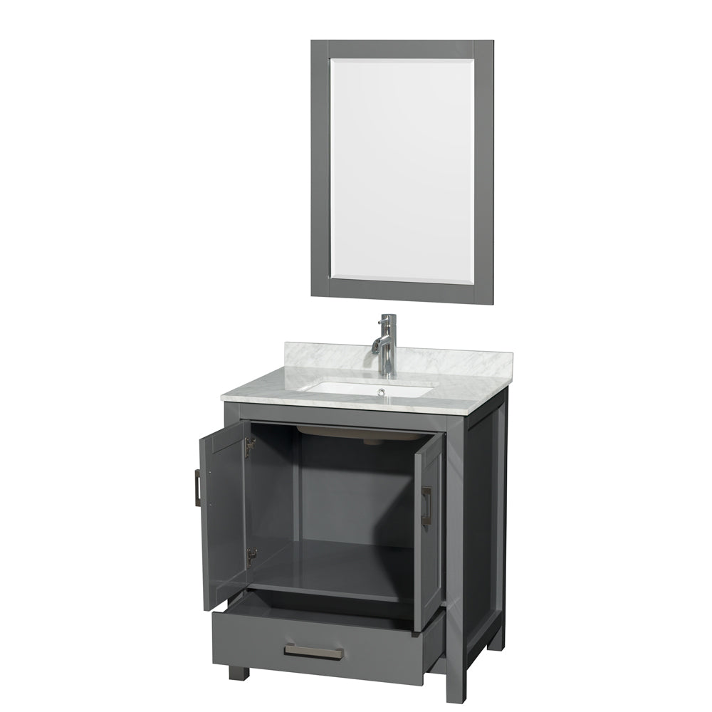 Sheffield 30" Single Vanity in Dark Gray, Top, Square Sink, 24" Mirror
