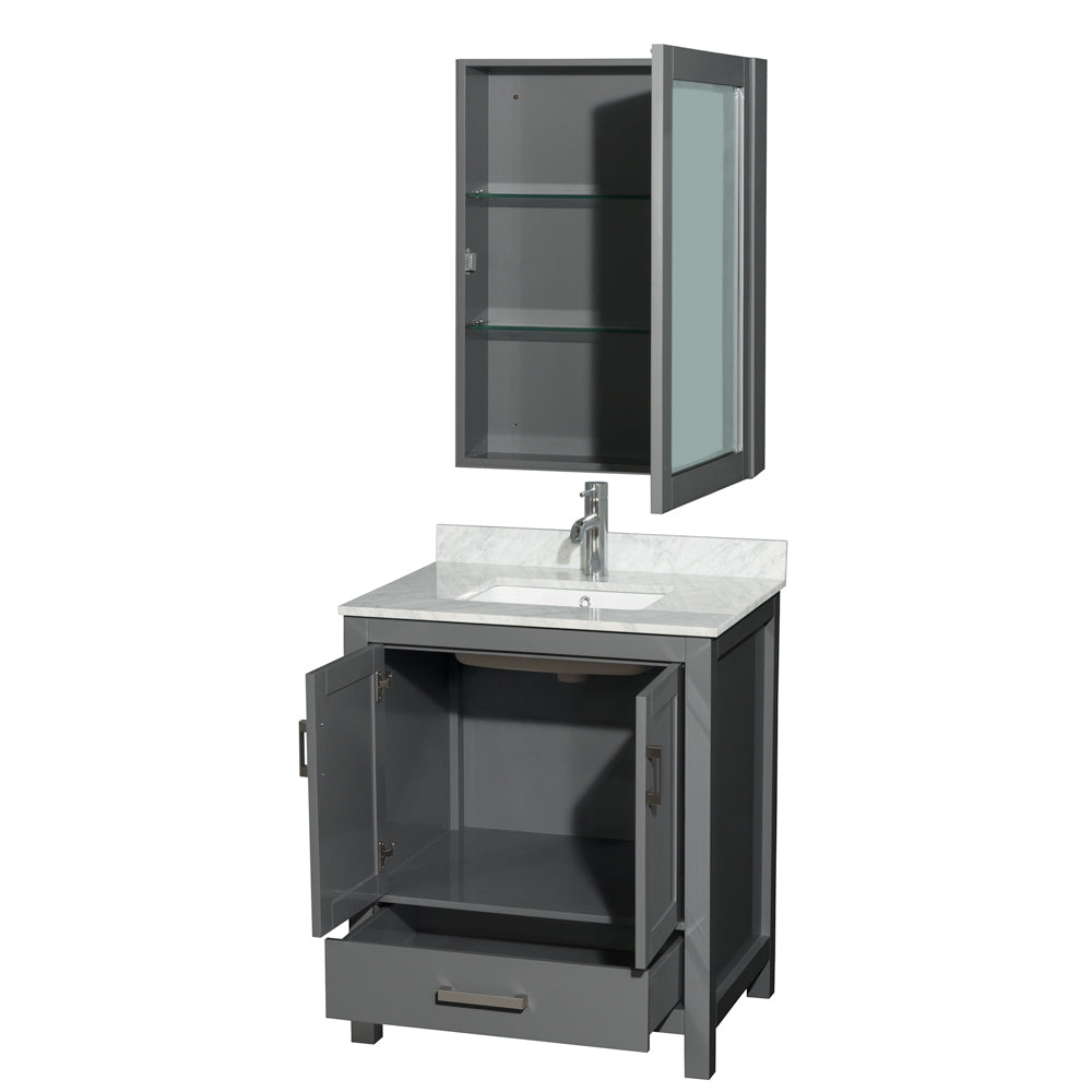 Sheffield 30" Single Vanity in Dark Gray, Top, Square Sink, Medicine Cabinet