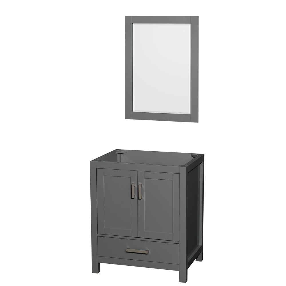 Sheffield 30 inch Single Bathroom Vanity in Dark Gray, No Countertop, No Sink, and 24 inch Mirror