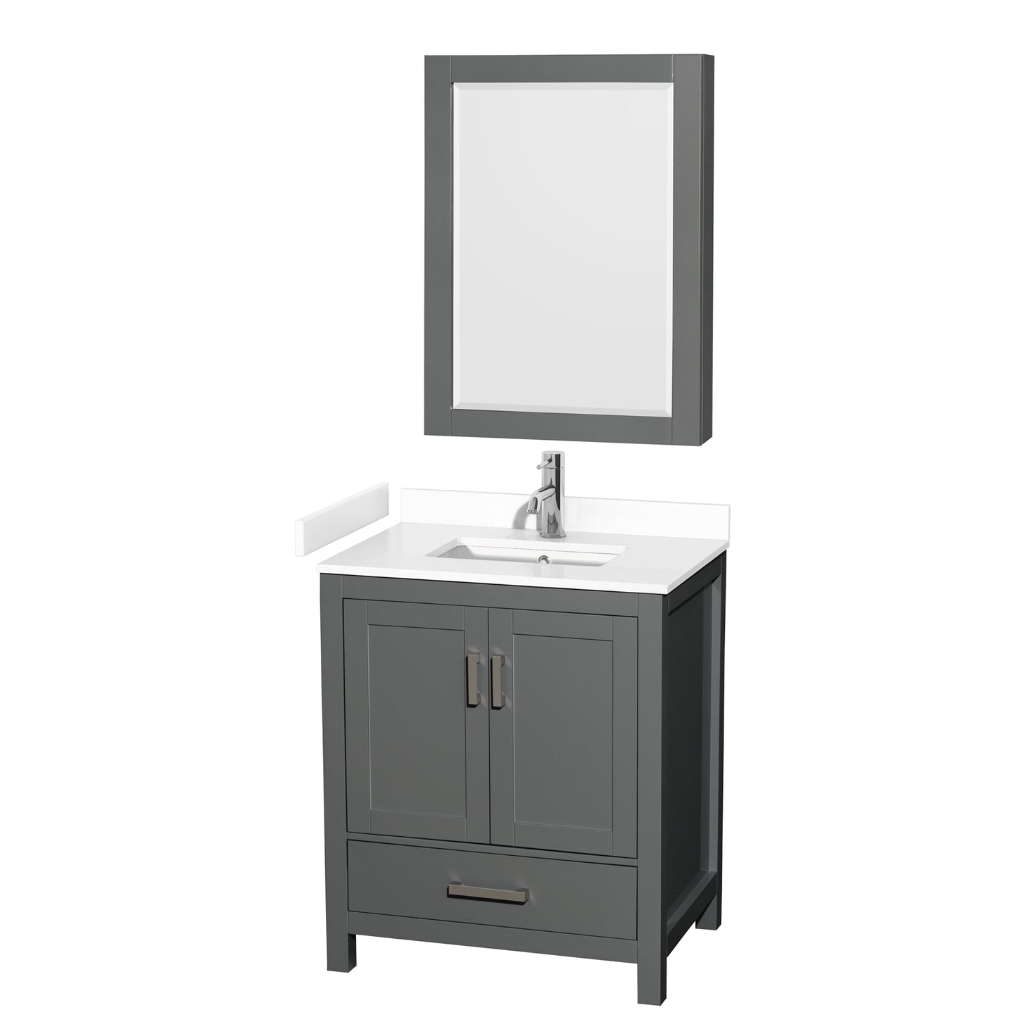 Sheffield 30" Single Vanity in Dark Gray, White Marble Top, Medicine Cabinet