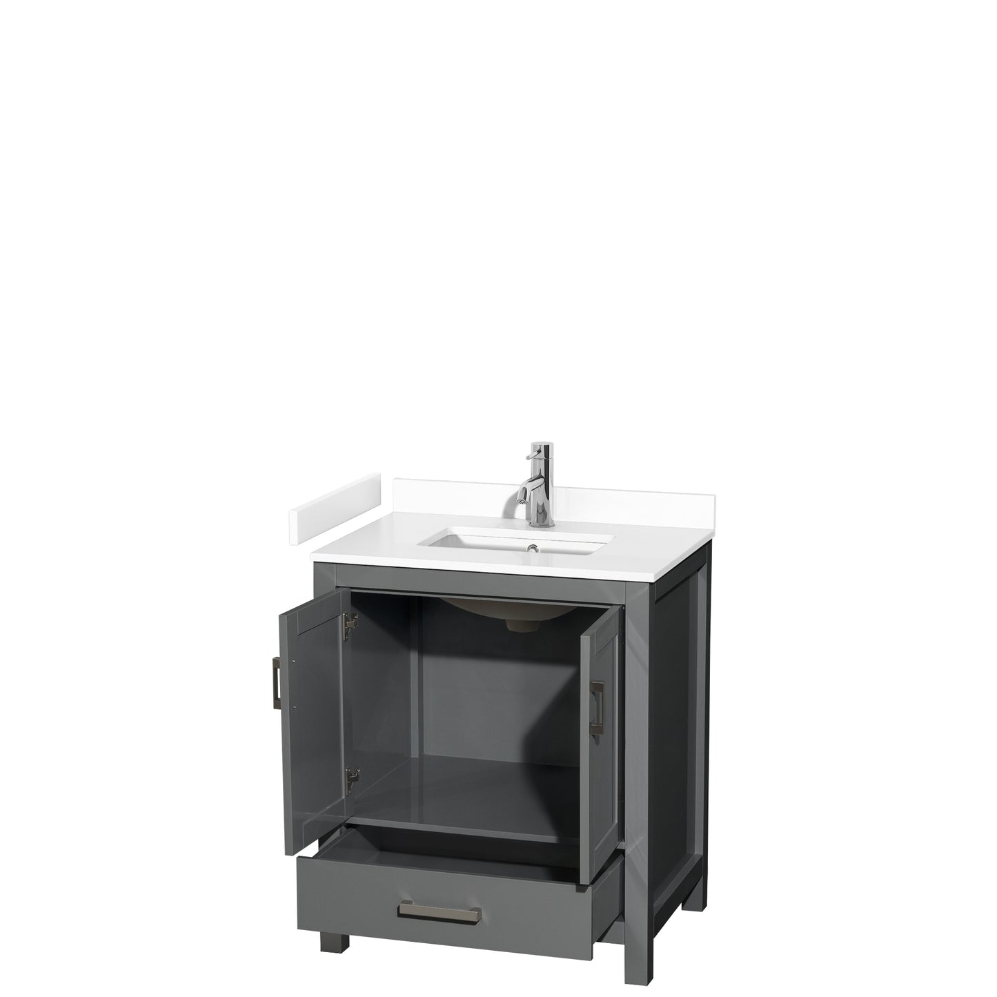 Sheffield 30" Single Vanity in Dark Gray, White Marble Top, Square No Mirror