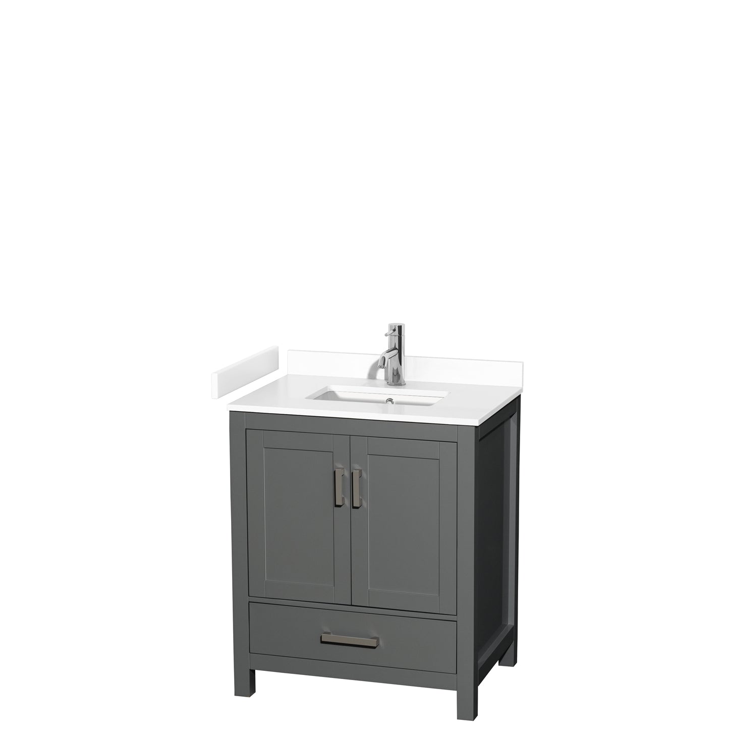 Sheffield 30" Single Vanity in Dark Gray, White Marble Top, Square No Mirror