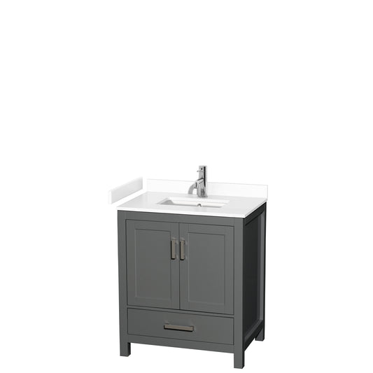 Sheffield 30" Single Vanity in Dark Gray, White Marble Top, Square No Mirror