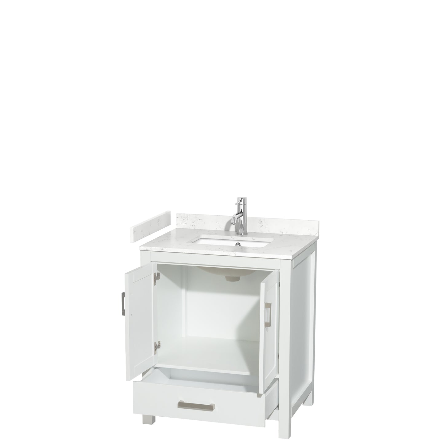 Sheffield 30" Single Vanity in White, Carrara Marble Top, Square No Mirror