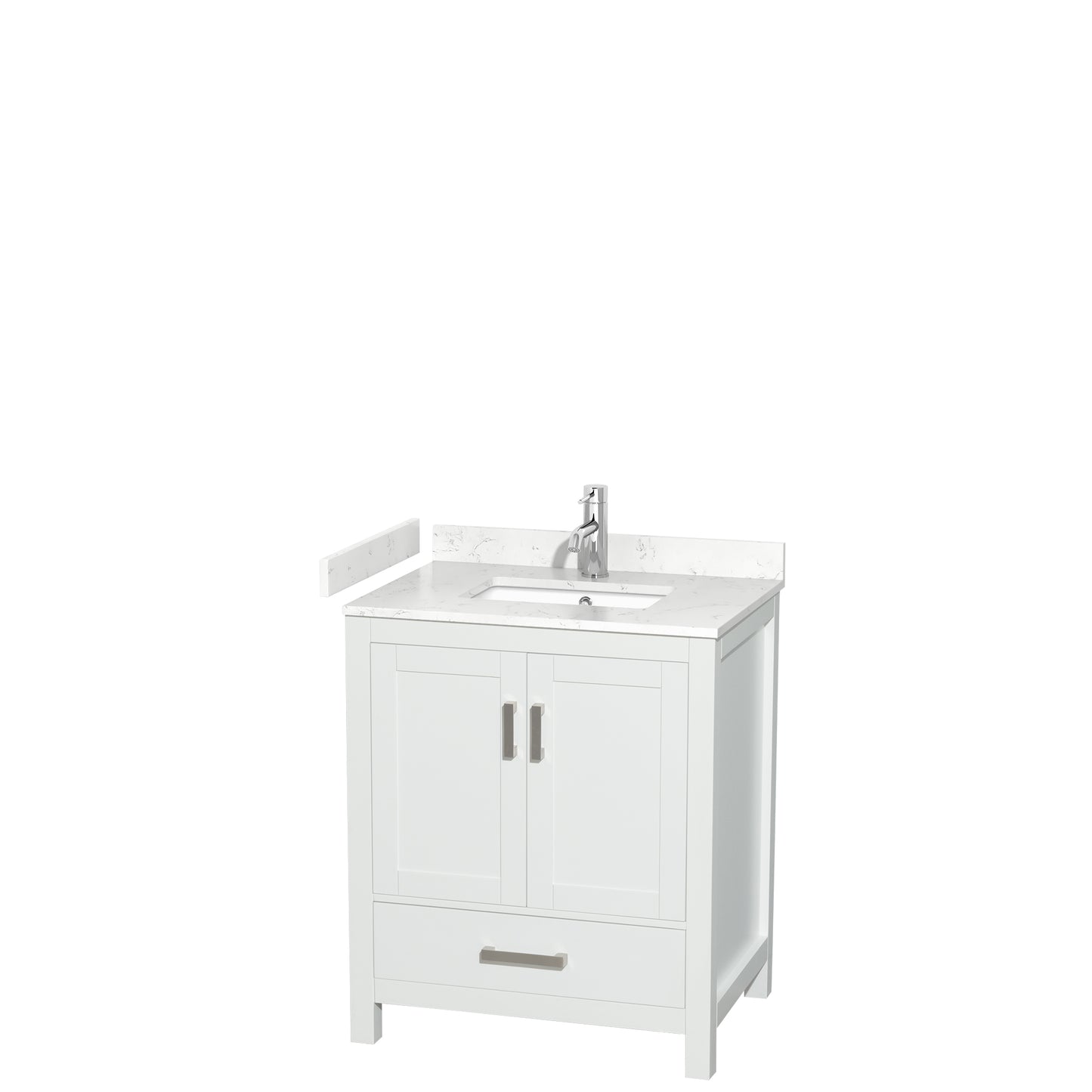 Sheffield 30" Single Vanity in White, Carrara Marble Top, Square No Mirror
