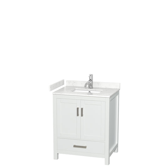 Sheffield 30" Single Vanity in White, Carrara Marble Top, Square No Mirror