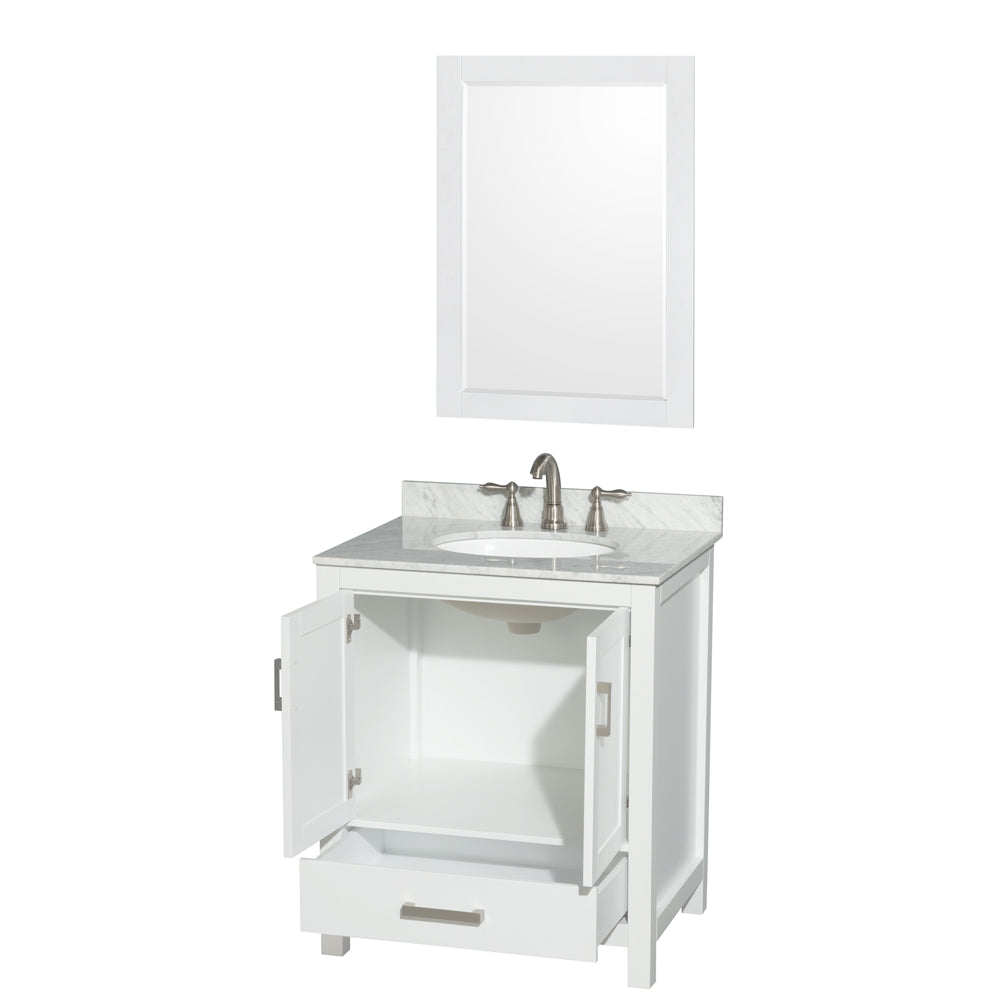 Sheffield 30" Single Vanity in White, Top, Oval Sink, 24" Mirror