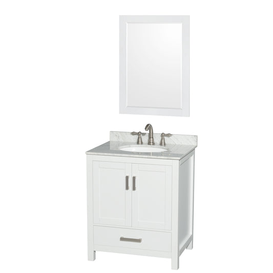 Sheffield 30" Single Vanity in White, Top, Oval Sink, 24" Mirror