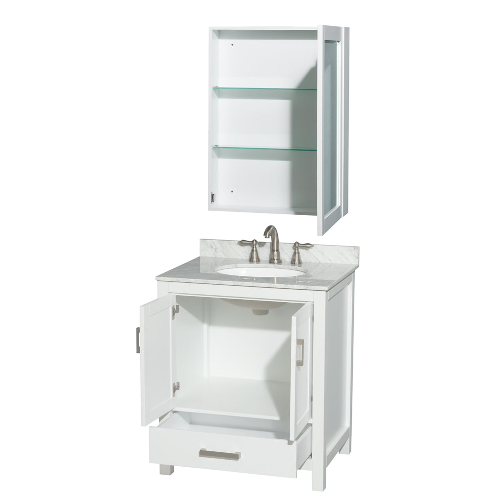 Sheffield 30" Single Vanity in White, Top, Oval Sink, Medicine Cabinet