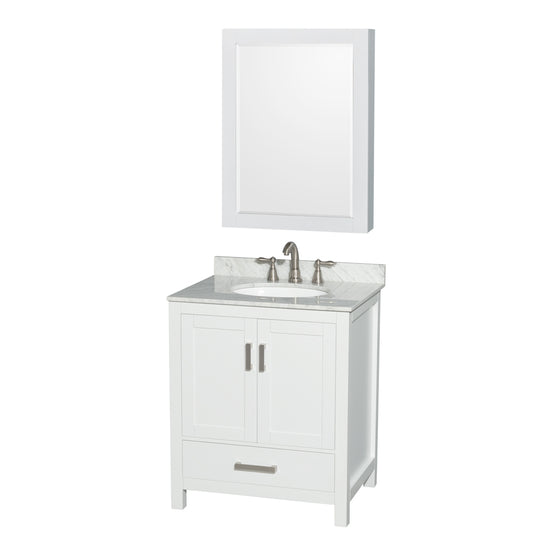 Sheffield 30" Single Vanity in White, Top, Oval Sink, Medicine Cabinet