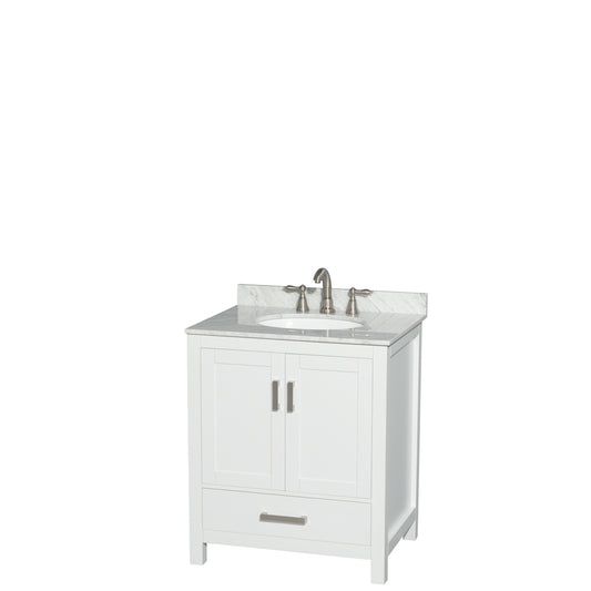 Sheffield 30" Single Vanity in White, Top, Oval Sink, No Mirror