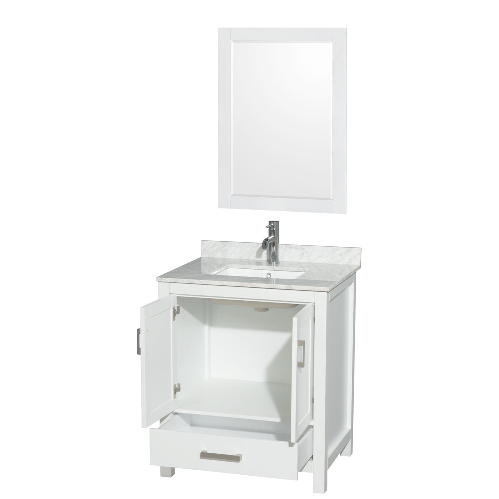 Sheffield 30" Single Vanity in White, Top, Square Sink, 24" Mirror