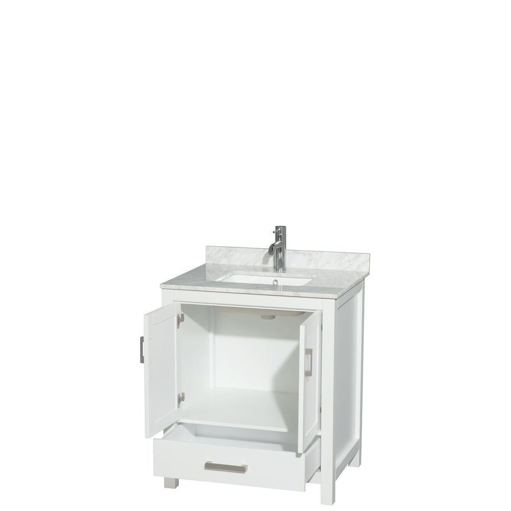 Sheffield 30" Single Vanity in White, Top, Square Sink, No Mirror