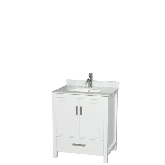 Sheffield 30" Single Vanity in White, Top, Square Sink, No Mirror