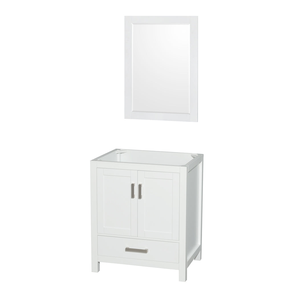 Sheffield 30" Single Vanity in White, No Top, No Sink, 24" Mirror