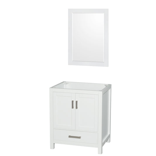 Sheffield 30" Single Vanity in White, No Top, No Sink, 24" Mirror