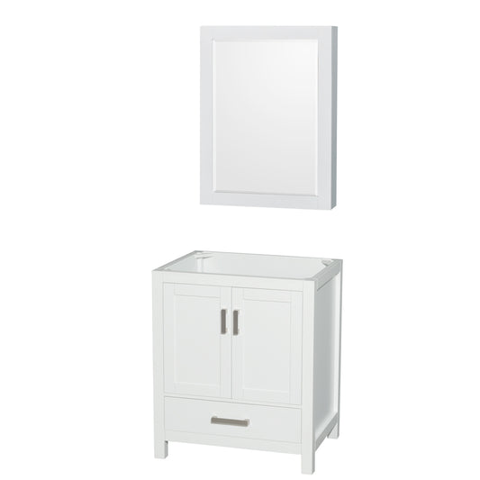 Sheffield 30" Single Vanity in White, No Top, No Sink, Medicine Cabinet