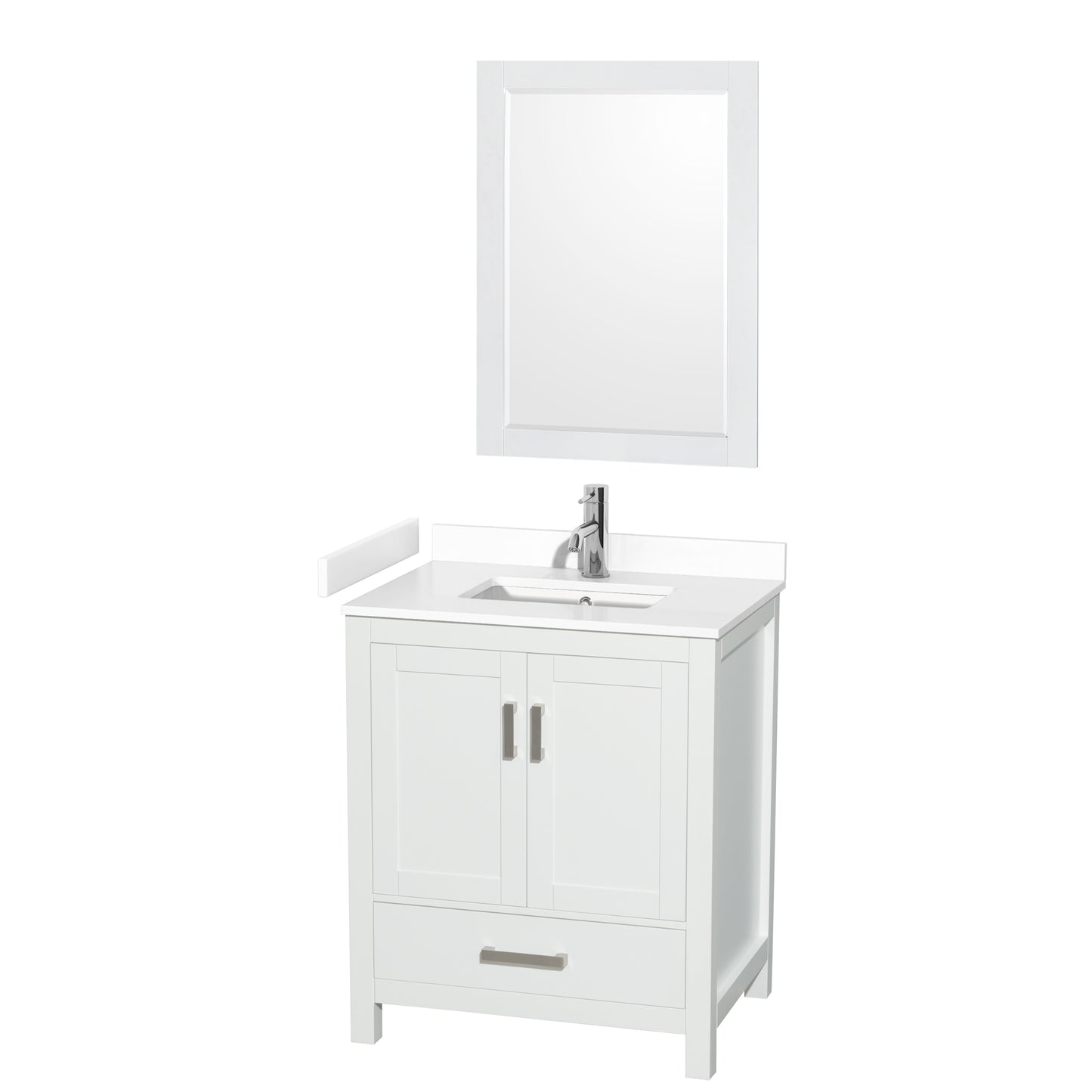 Sheffield 30" Single Vanity in White, White Marble Top, Square 24" Mirror