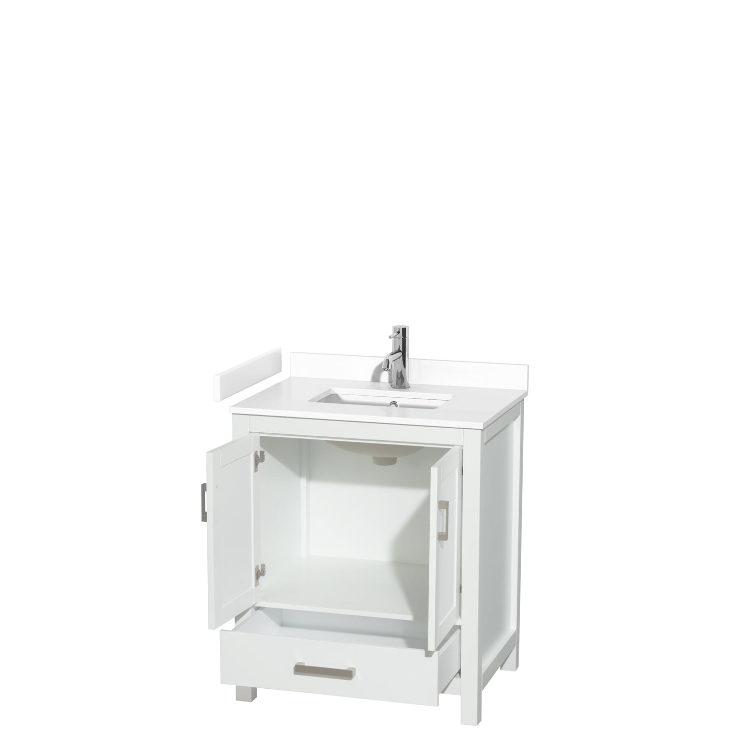 Sheffield 30" Single Vanity in White, White Marble Top, Square No Mirror