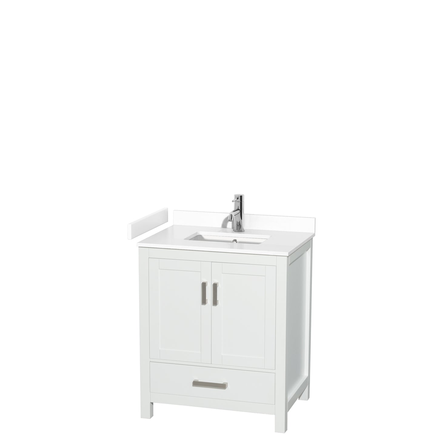 Sheffield 30" Single Vanity in White, White Marble Top, Square No Mirror