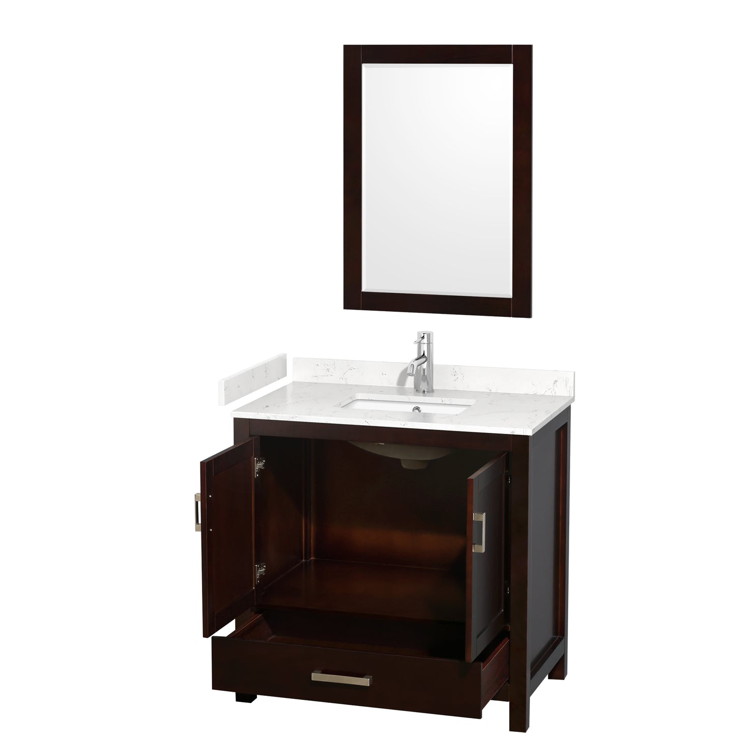 Sheffield 36" Single Vanity in Espresso, Carrara Marble Top, Square 24" Mirror