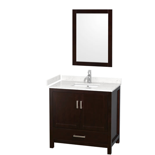 Sheffield 36" Single Vanity in Espresso, Carrara Marble Top, Square 24" Mirror