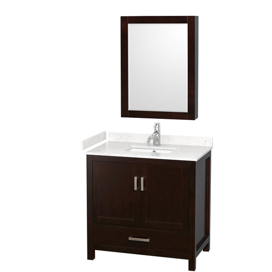 Sheffield 36" Single Vanity in Espresso, Carrara Marble Top, Medicine Cabinet