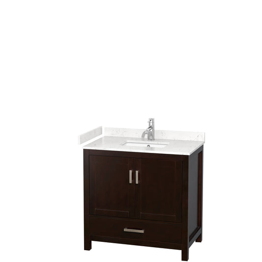 Sheffield 36" Single Vanity in Espresso, Carrara Marble Top, Square No Mirror