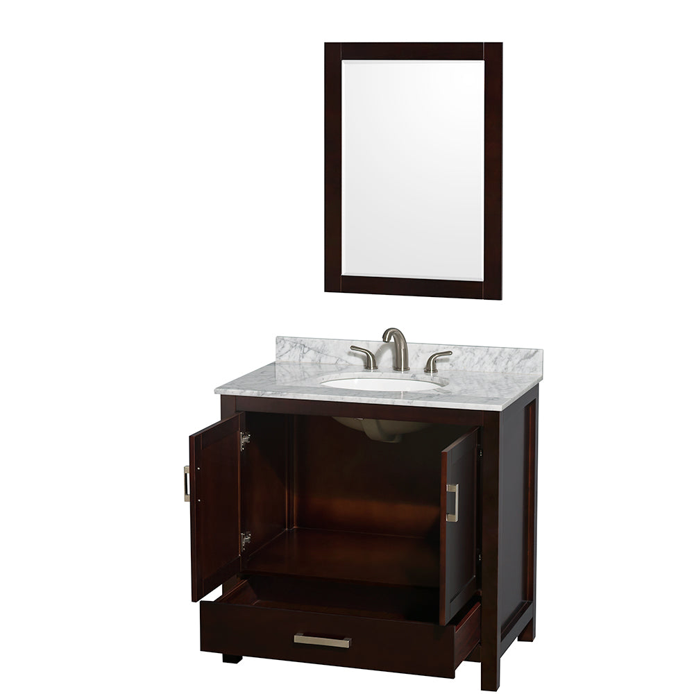 Sheffield 36" Single Vanity in Espresso, Top, Oval Sink, 24" Mirror