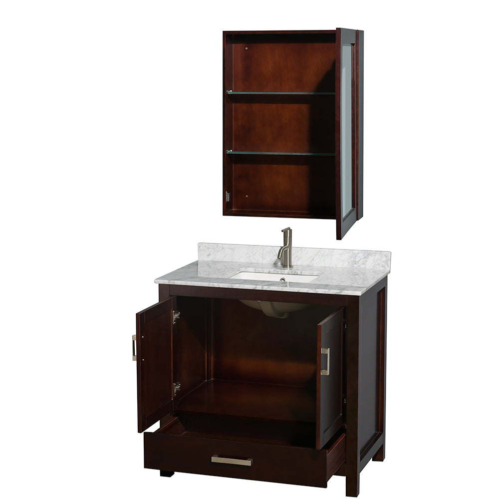 Sheffield 36" Single Vanity in Espresso, Top, Sink, Medicine Cabinet