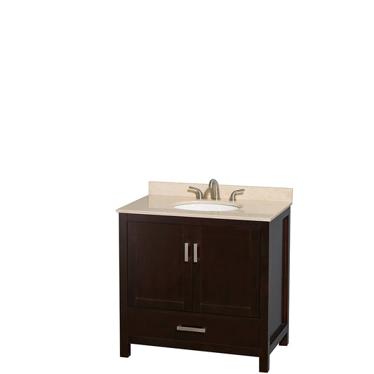 Sheffield 36 inch Single Bathroom Vanity in Espresso, Ivory Marble Countertop, Undermount Oval Sink, and No Mirror