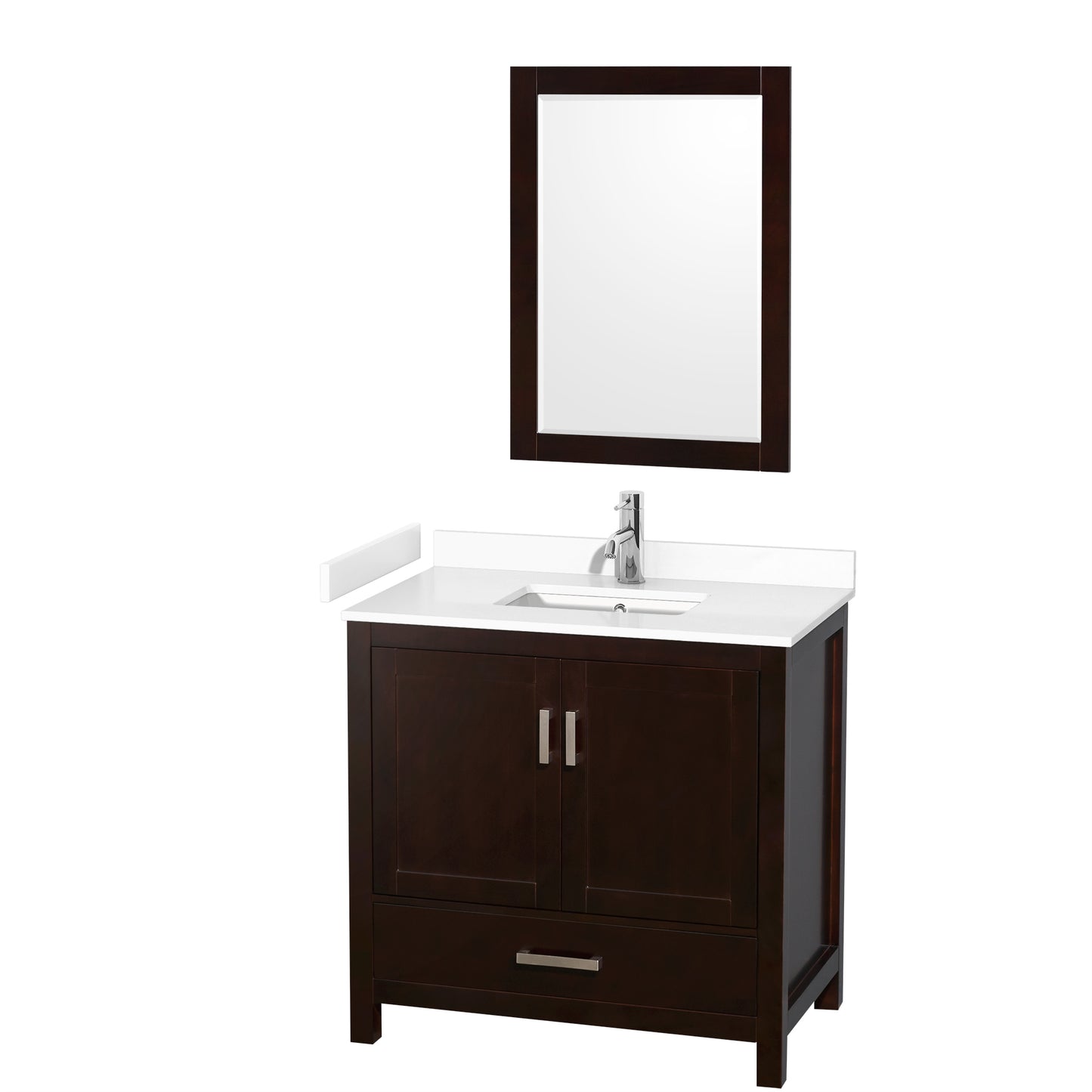 Sheffield 36" Single Vanity in Espresso, White Marble Top, Square 24" Mirror