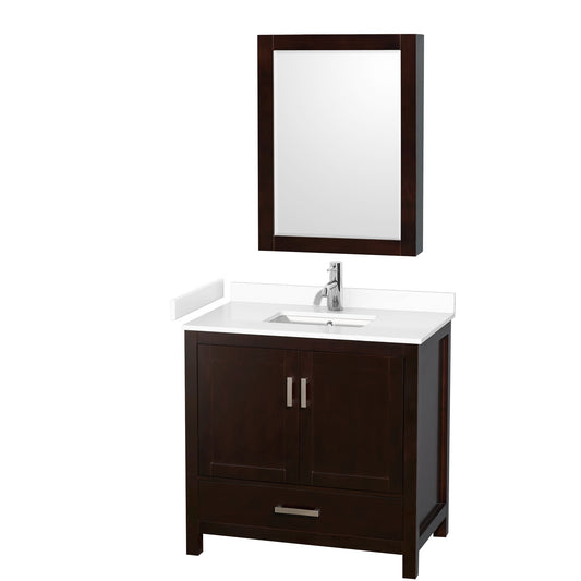 Sheffield 36" Single Vanity in Espresso, White Marble Top, Medicine Cabinet