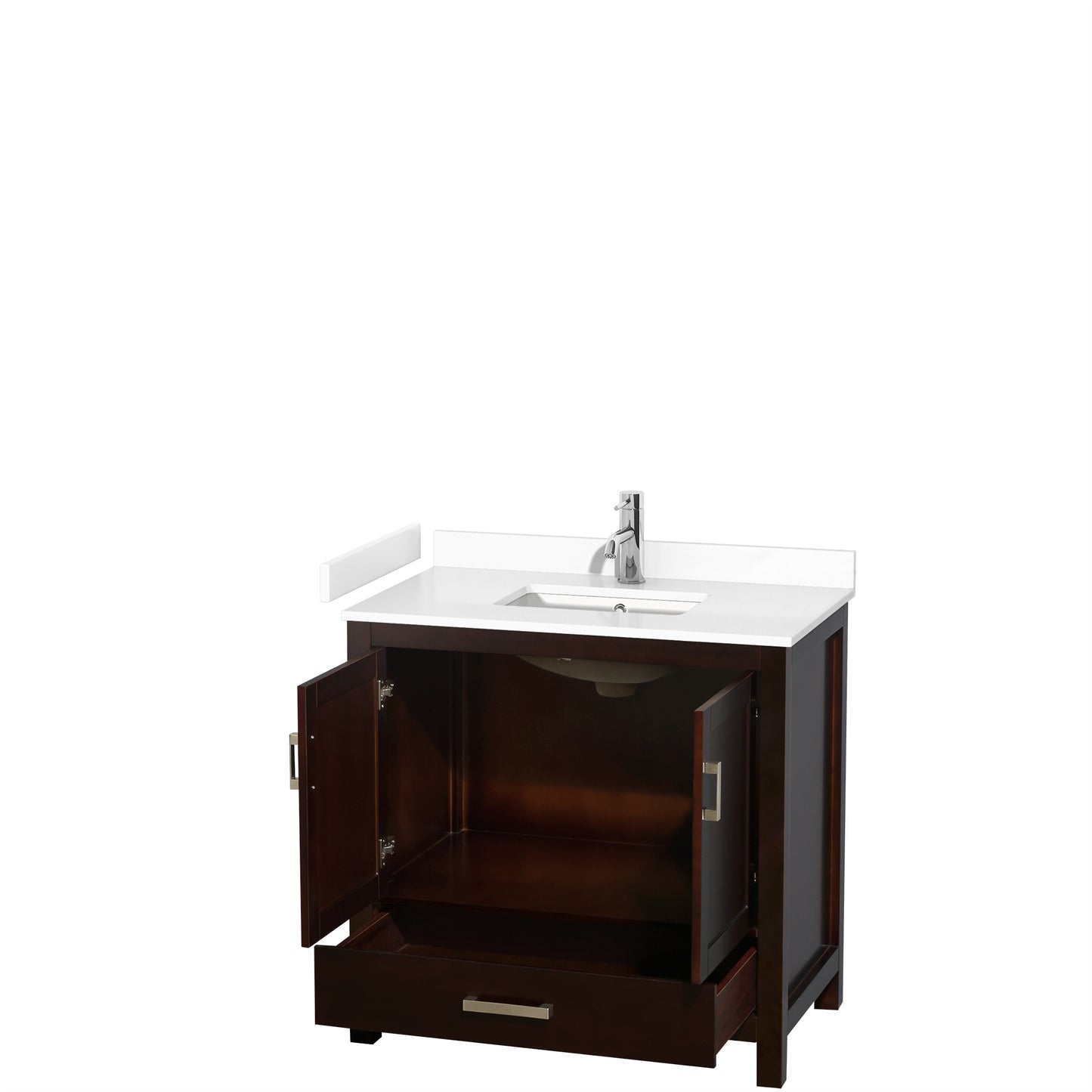 Sheffield 36" Single Vanity in Espresso, White Marble Top, Square No Mirror