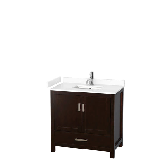 Sheffield 36" Single Vanity in Espresso, White Marble Top, Square No Mirror