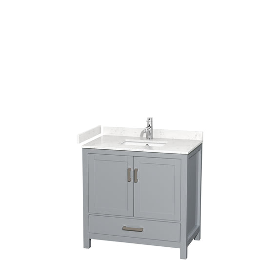 Sheffield 36" Single Vanity in Gray, Carrara Marble Top, Square No Mirror