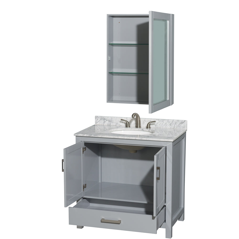 Sheffield 36" Single Vanity in Gray, Top, Oval Sink, Medicine Cabinet