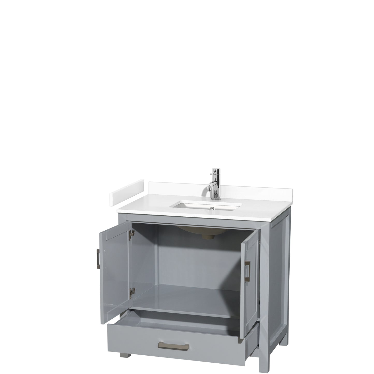 Sheffield 36" Single Vanity in Gray, White Cultured Marble Top, Square No Mirror