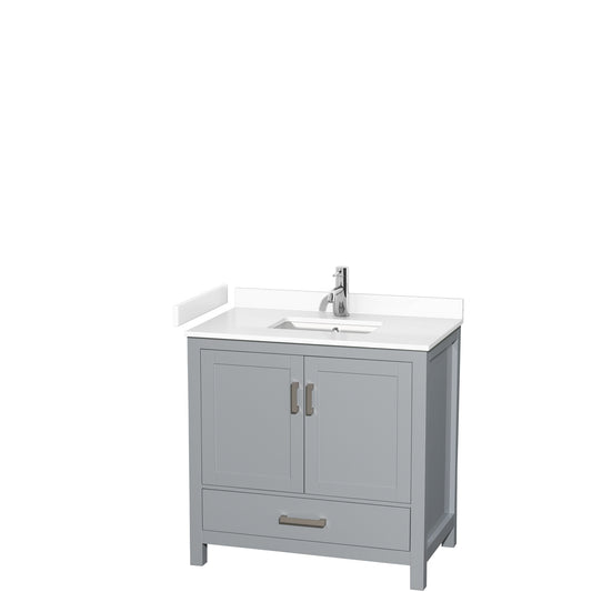 Sheffield 36" Single Vanity in Gray, White Cultured Marble Top, Square No Mirror