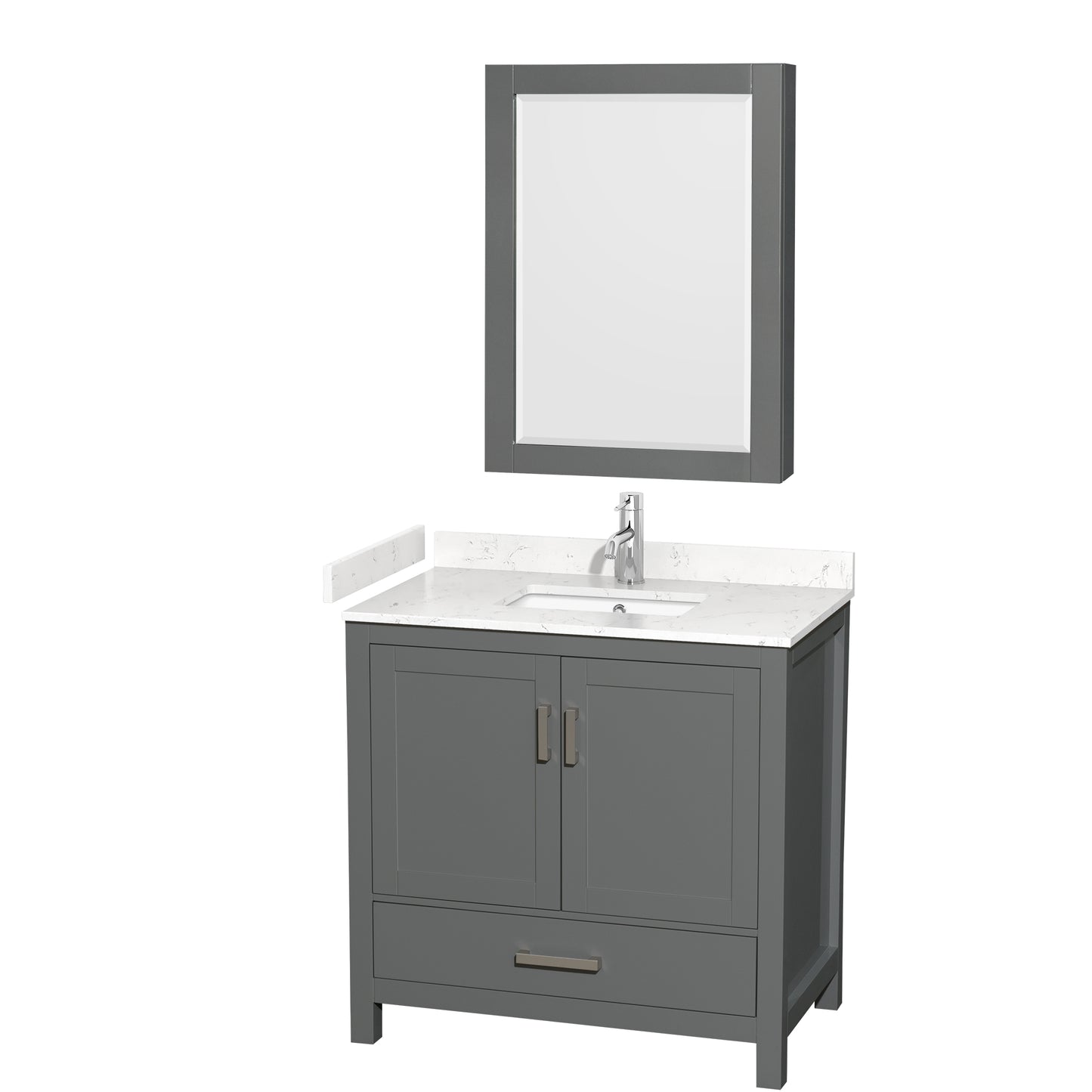 Sheffield 36" Single Vanity in Dark Gray, Carrara Marble Top, Medicine Cabinet