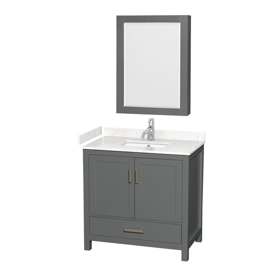 Sheffield 36" Single Vanity in Dark Gray, Carrara Marble Top, Medicine Cabinet