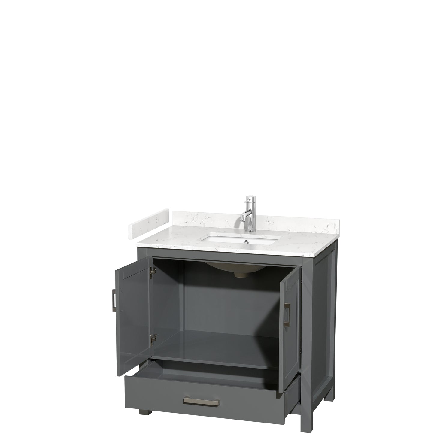 Sheffield 36" Single Vanity in Dark Gray, Carrara Marble Top, Square No Mirror