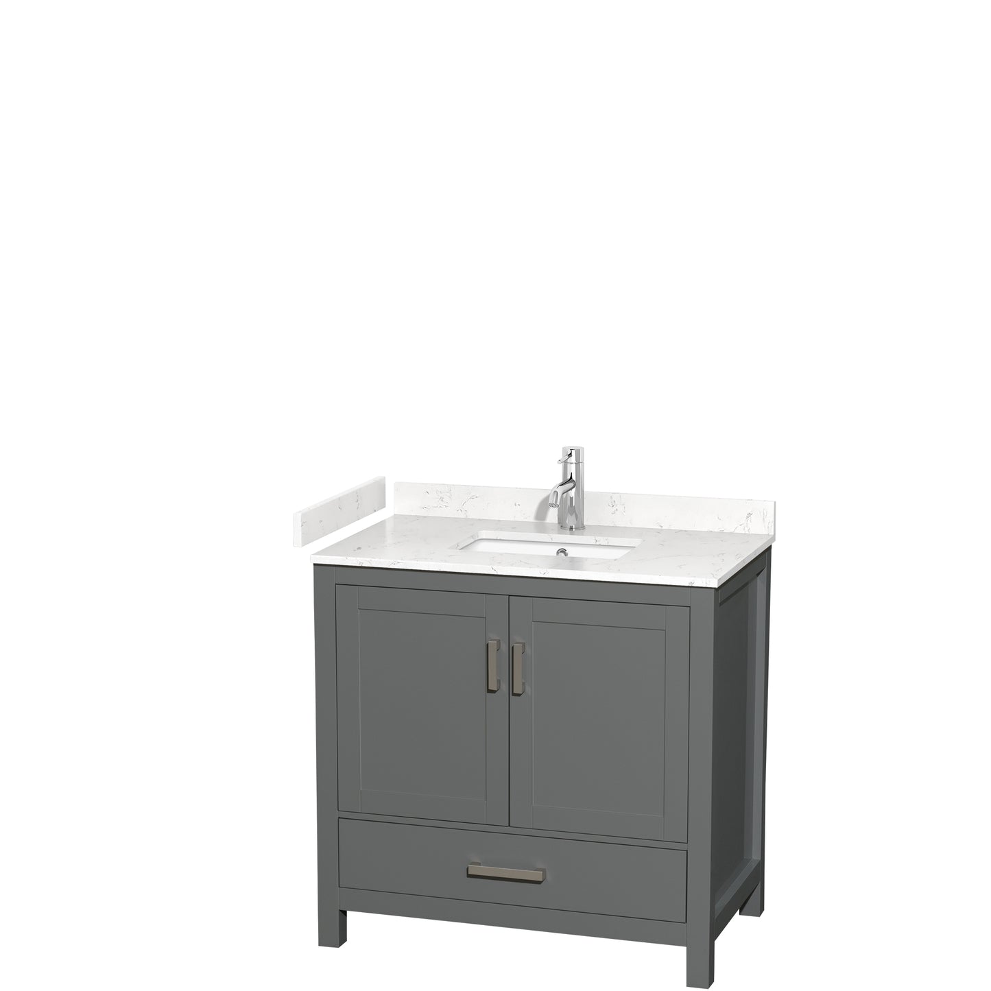 Sheffield 36" Single Vanity in Dark Gray, Carrara Marble Top, Square No Mirror