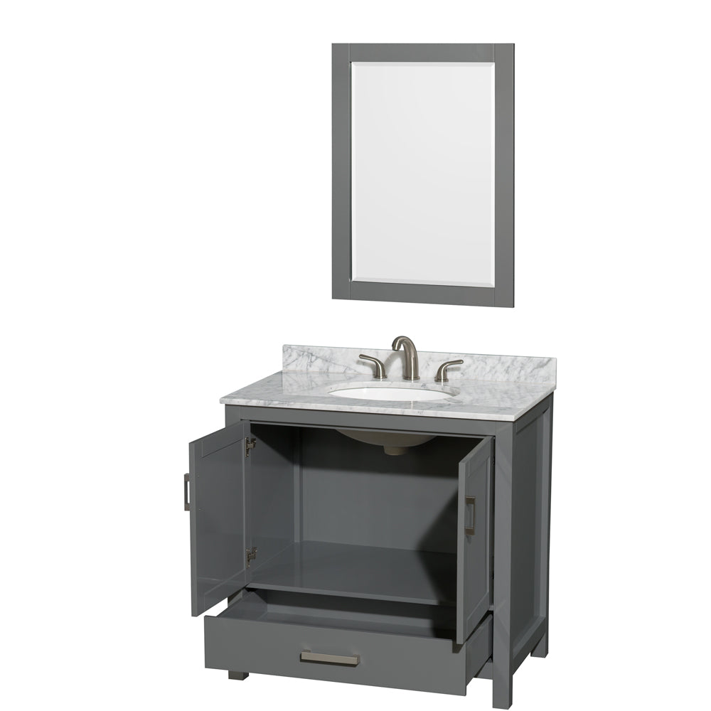 Sheffield 36" Single Vanity in Dark Gray, Top, Oval Sink, 24" Mirror