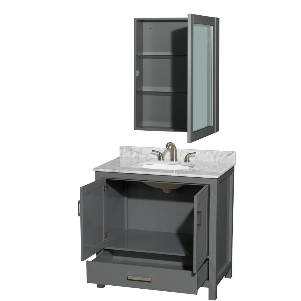 Sheffield 36" Single Vanity in Dark Gray, top, Oval Sink, Medicine Cabinet