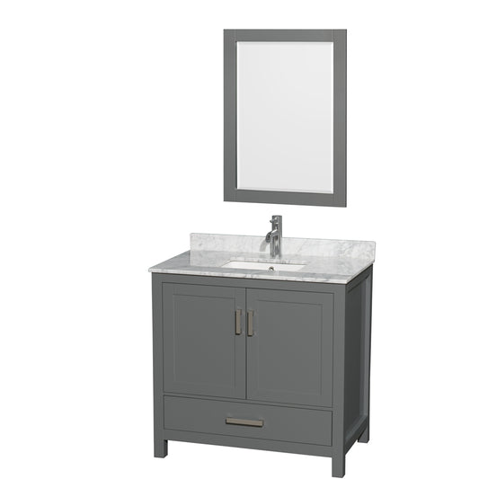 Sheffield 36" Single Vanity in Dark Gray, Top, Square Sink, 24" Mirror