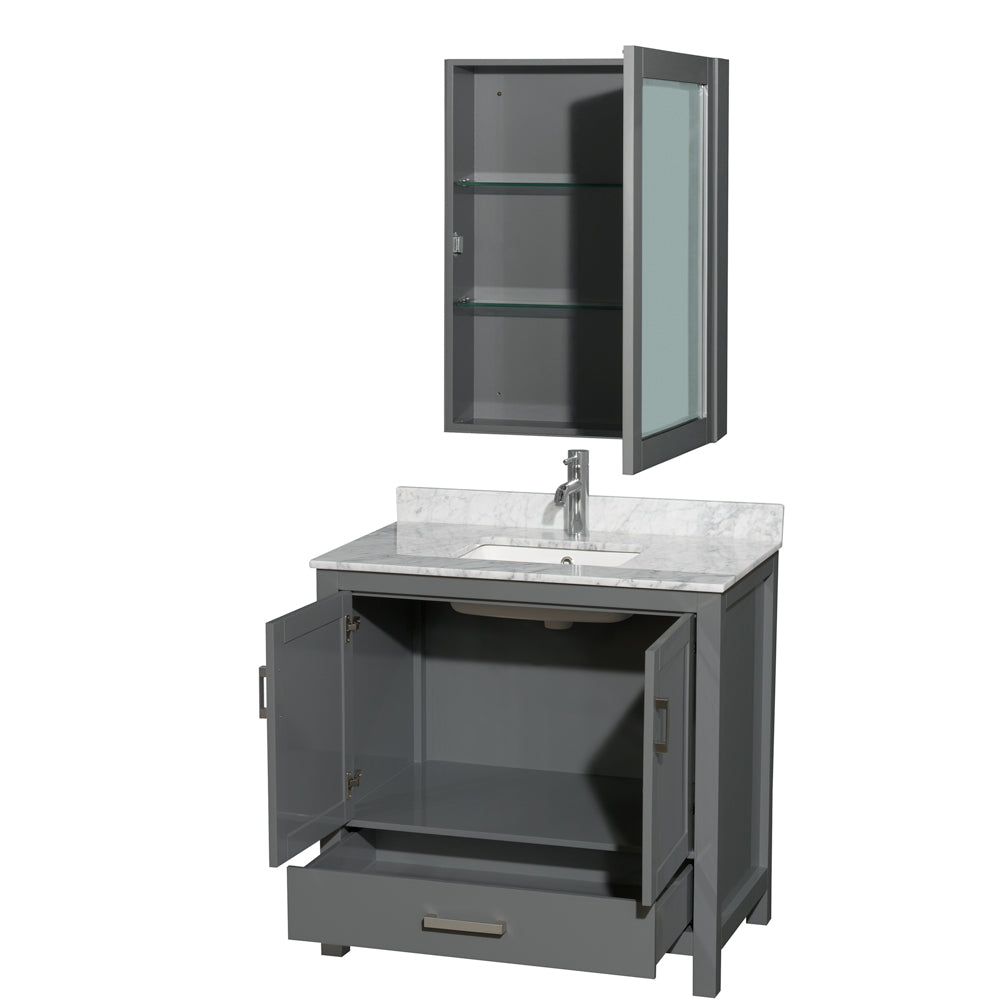Sheffield 36" Single Vanity in Dark Gray, Top, Square Sink, Medicine Cabinet
