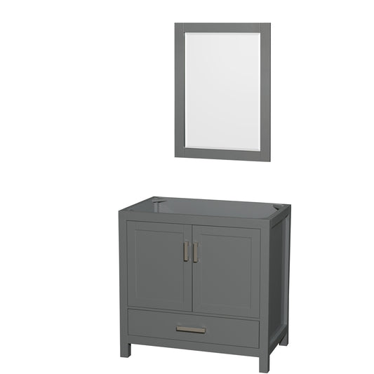 Sheffield 36 inch Single Bathroom Vanity in Dark Gray, No Countertop, No Sink, and 24 inch Mirror