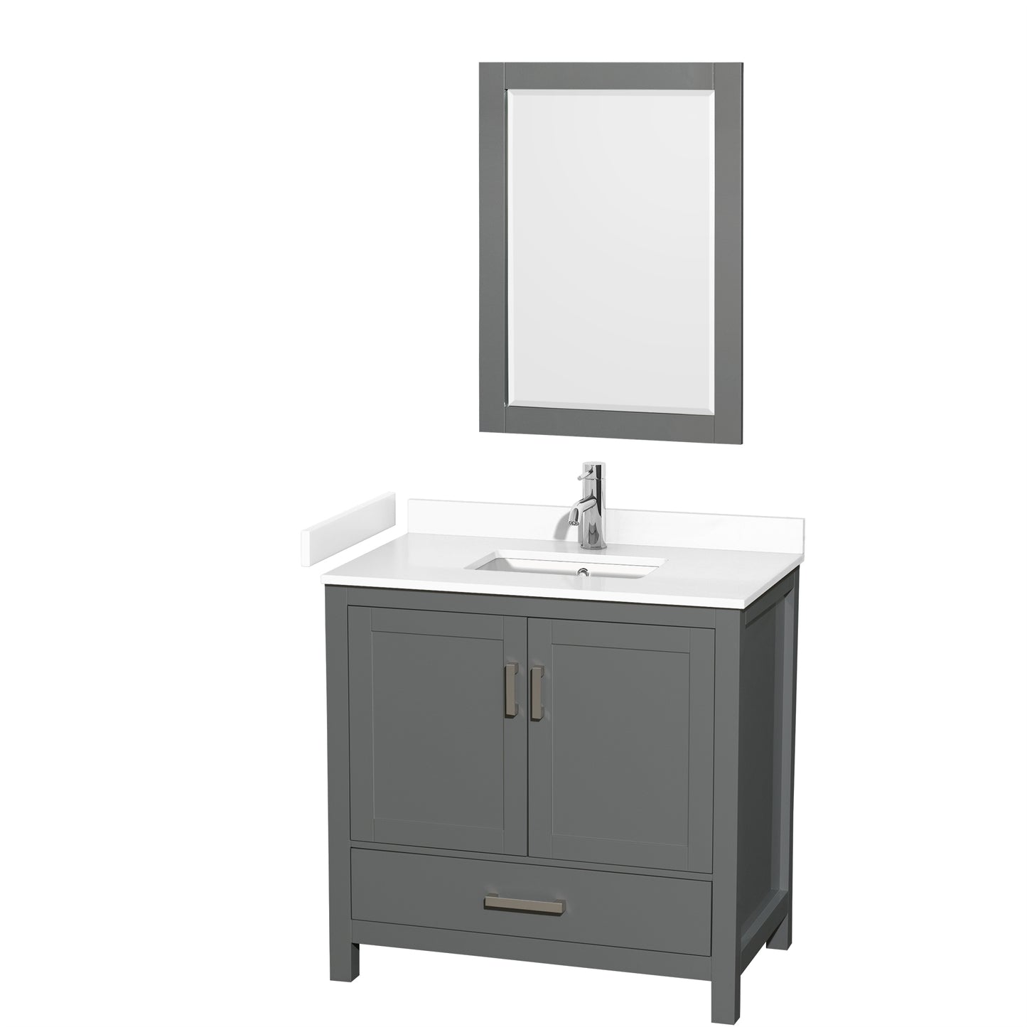 Sheffield 36" Single Vanity in Dark Gray, White Marble Top, Square 24" Mirror