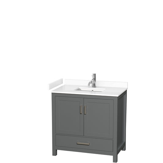 Sheffield 36" Single Vanity in Dark Gray, White Marble Top, Square No Mirror